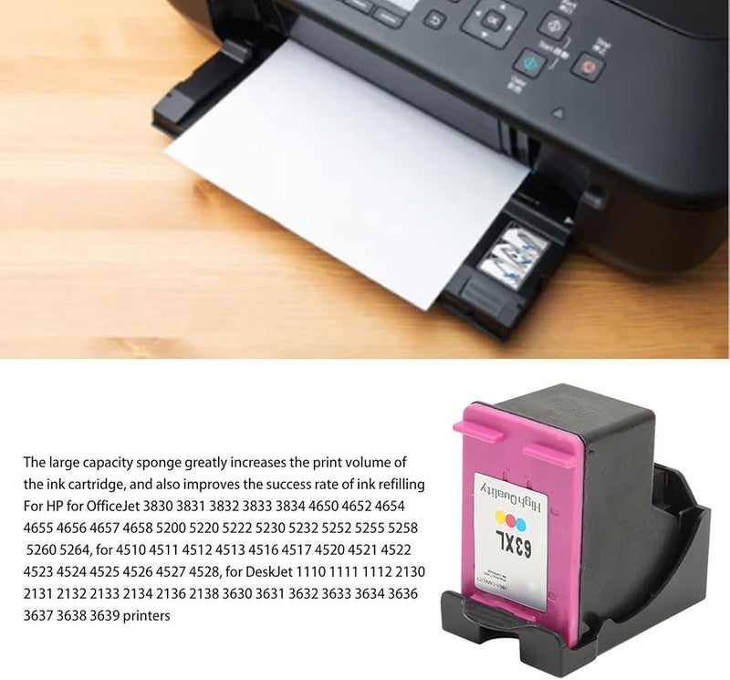يوسو H 63XLC خرطوشة حبر ملونة من ABS للطابعات النافثة للحبر بديلة لـ HP OfficeJet 4520 4512 4516 4650 3830 5255 Deskjet 3634 3639 - Image 5